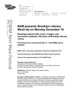 BAM Presents Brooklyn Literary Mash-Up on Monday December 10