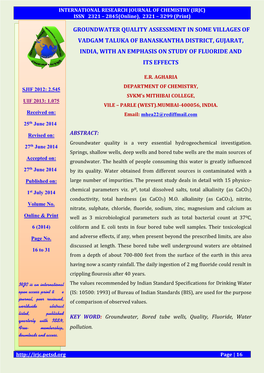 Groundwater Quality Assessment in Some Villages Of