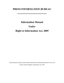 Information Manual Under Right to Information Act, 2005