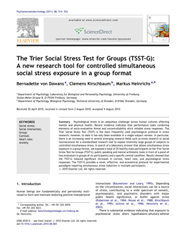 The Trier Social Stress Test for Groups (TSST-G): a New Research Tool for Controlled Simultaneous Social Stress Exposure in a Group Format