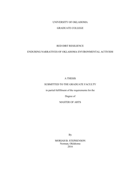 University of Oklahoma Graduate College Red Dirt Resilience Enduring Narratives of Oklahoma Environmental Activism a Thesis Subm