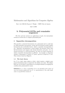 Polynomial Gcds and Remainder Sequences