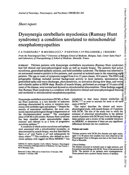 Ramsay Hunt Syndrome): a Condition Unrelated to Mitochondrial Encephalomyopathies