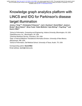 Knowledge Graph Analytics Platform with LINCS and IDG for Parkinson's