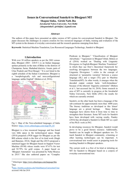 Issues in Conversational Sanskrit to Bhojpuri MT Shagun Sinha, Girish Nath Jha Jawaharlal Nehru University, New Delhi {Shagunsinha5, Girishjha} @Gmail.Com