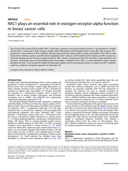 RAC1 Plays an Essential Role in Estrogen Receptor Alpha Function in Breast Cancer Cells