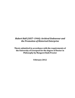 Hubert Hall (1857–1944): Archival Endeavour and the Promotion of Historical Enterprise
