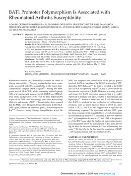 BAT1 Promoter Polymorphism Is Associated with Rheumatoid Arthritis Susceptibility