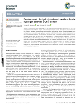 Development of a Hydrolysis-Based Small-Molecule Hydrogen Selenide (H Se) Donor† Cite This: Chem