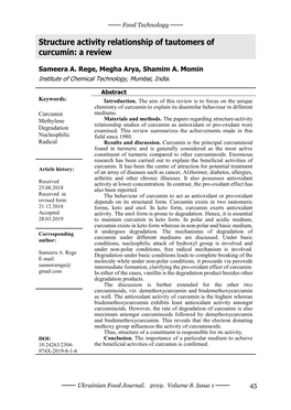 Structure Activity Relationship of Tautomers of Curcumin: a Review