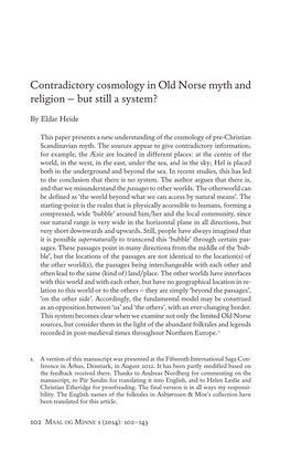 Contradictory Cosmology in Old Norse Myth and Religion – but Still a System?