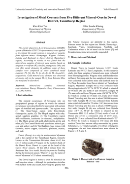 Investigation of Metal Contents from Five Different Mineral-Ores in Dawei District, Tanintharyi Region