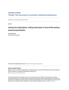 Literacy by Subscription: Writing Instruction in Turn-Of-The-Century American Periodicals