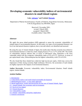 Developing Economic Vulnerability Indices of Environmental Disasters in Small Island Regions