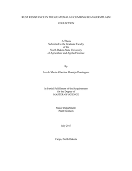 Rust Resistance in the Guatemalan Climbing Bean Germplasm Collection