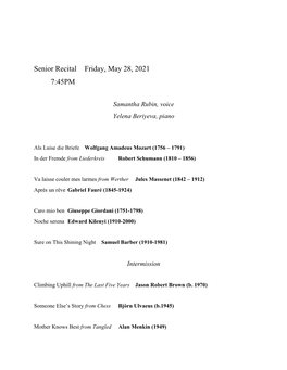 Sam Rubin Recital Program