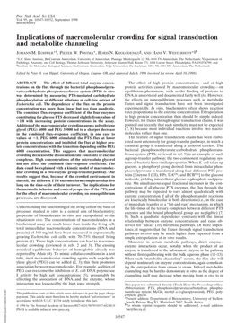 Implications of Macromolecular Crowding for Signal Transduction and Metabolite Channeling