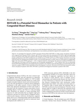 Research Article HOTAIR Is a Potential Novel Biomarker in Patients with Congenital Heart Diseases