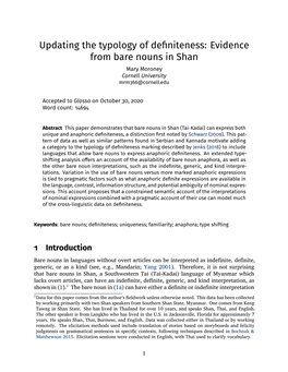 Updating the Typology of Definiteness: Evidence from Bare Nouns in Shan Mary Moroney Cornell University Mrm366@Cornell.Edu