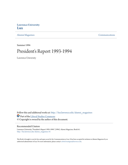 President's Report 1993-1994 Lawrence University