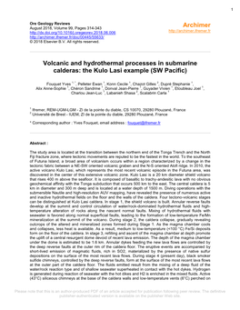 Volcanic and Hydrothermal Processes in Submarine Calderas: the Kulo Lasi Example (SW Pacific)