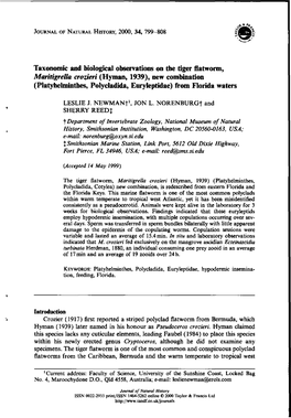 Taxonomic and Biological Observations on the Tiger Flatworm