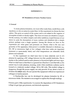 Derivation of the Paschen Curve Law Alpha Laboratory Immersion