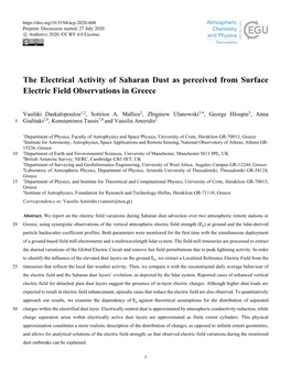 The Electrical Activity of Saharan Dust As Perceived from Surface Electric Field Observations in Greece