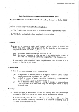 PSPO Dog Exclusion Order 2020