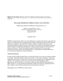 Macroscopic Identification of Rhinoceros Horn Versus Cattle Horn