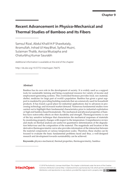 Recent Advancement in Physico-Mechanical and Thermal Studies of Bamboo and Its Fibers