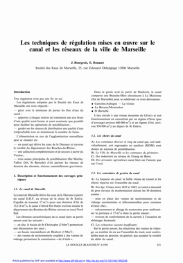 Les Techniques De Régulation Mises En Œuvre Sur Le Canal Et Les Réseaux De La Ville De Marseille