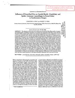 Influence of Prescribed Fire on Carabid Beetle (Carabidae) and Spider .(Araneae) Assemblages in Forest Litter in Southwestern Oregon