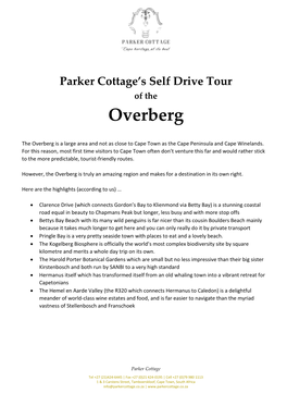 Parker Cottage's Self Drive Tour of the Overberg