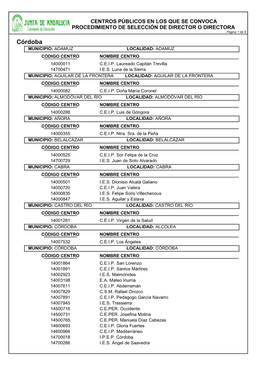 Córdoba MUNICIPIO: ADAMUZ LOCALIDAD: ADAMUZ CÓDIGO CENTRO NOMBRE CENTRO 14000011 C.E.I.P