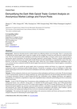 Demystifying the Dark Web Opioid Trade: Content Analysis on Anonymous Market Listings and Forum Posts