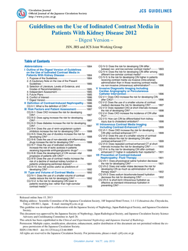 Guidelines on the Use of Iodinated Contrast Media in Patients with Kidney Disease 2012 – Digest Version – JSN, JRS and JCS Joint Working Group