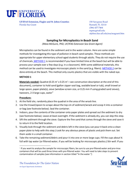 Sampling for Microplastics in Beach Sand (Maia Mcguire, Phd, UF/IFAS Extension Sea Grant Agent)