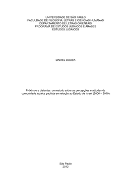 Universidade De São Paulo Faculdade De Filosofia, Letras E Ciências Humanas Departamento De Letras Orientais Programa De Estudos Judaicos E Árabes Estudos Judaicos