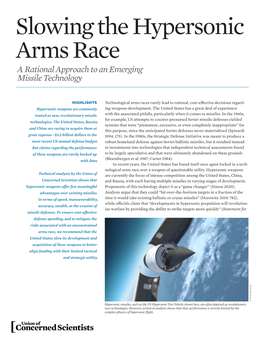 Slowing the Hypersonic Arms Race a Rational Approach to an Emerging Missile Technology