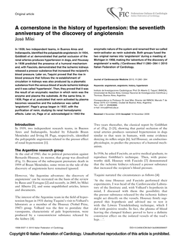 A Cornerstone in the History of Hypertension: the Seventieth Anniversary of the Discovery of Angiotensin Jose´ Milei