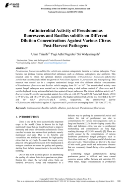 Antimicrobial Activity of Pseudomonas Fluorescens and Bacillus Subtilis on Different Dilution Concentrations Against Various Citrus Post-Harvest Pathogens