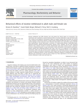 Behavioral Effects of Nicotine Withdrawal in Adult Male and Female Rats