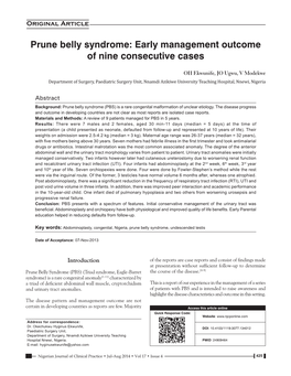 Prune Belly Syndrome: Early Management Outcome of Nine Consecutive Cases