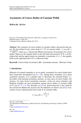 Asymmetry of Convex Bodies of Constant Width