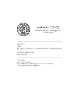 Aethiopica 5 (2002) International Journal of Ethiopian and Eritrean Studies