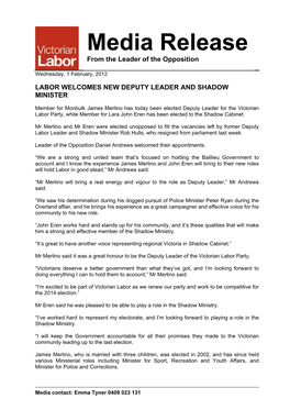 Media Release from the Leader of the Opposition