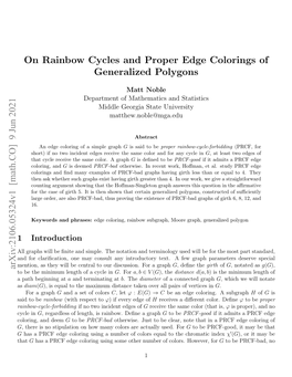 On Rainbow Cycles and Proper Edge Colorings of Generalized Polygons Arxiv:2106.05324V1 [Math.CO] 9 Jun 2021
