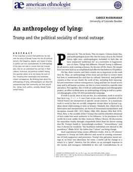An Anthropology of Lying: Trump and the Political Sociality of Moral Outrage