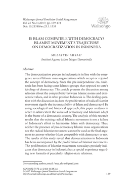 Is Islam Compatible with Democracy? Islamist Movement’S Trajectory on Democratization in Indonesia